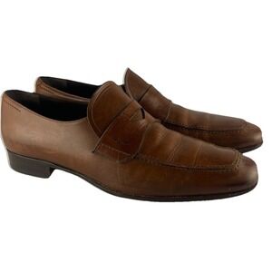 Salvatore FERRAGAMO Leather Penny Loafers Shoes Men's 9 D Brown Made in Italy